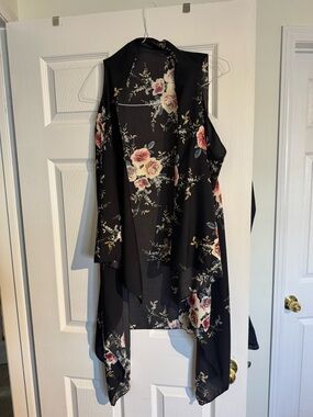 Black Floral Vest Dress Cover-Up